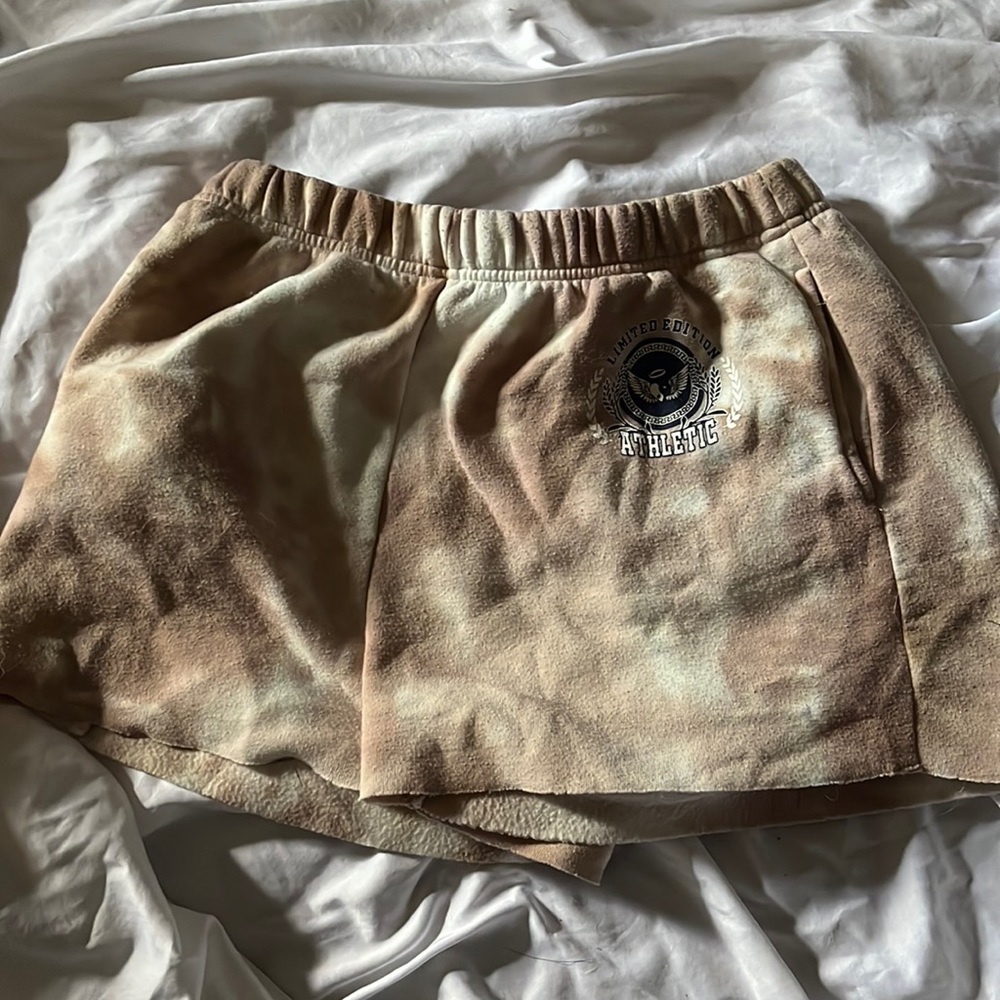 SHEIN limited edition, athletic brown and white tie-dye shorts